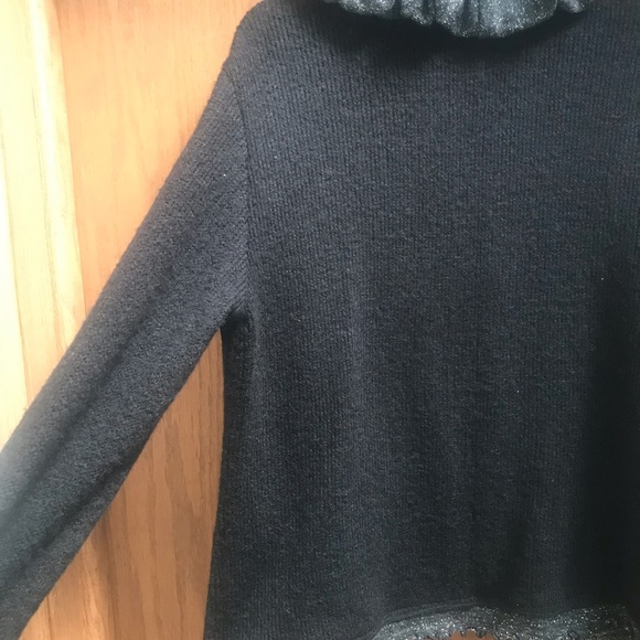 Lisa International Black Sweater with Ruffle Collar with Glitter Threading - Picture 6 of 6